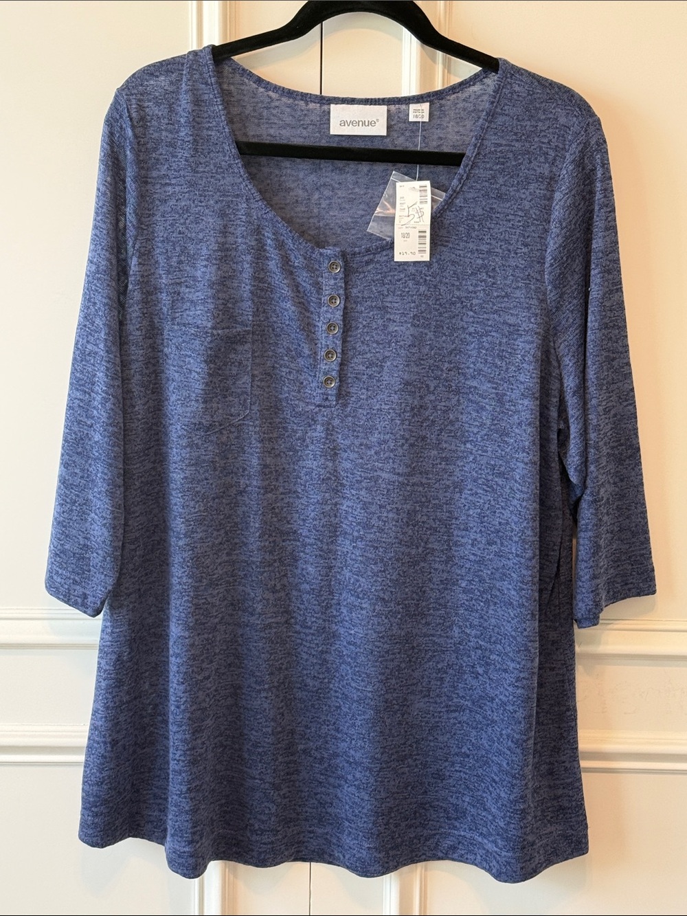 Avenue Blue Heathered Henley Tunic Top